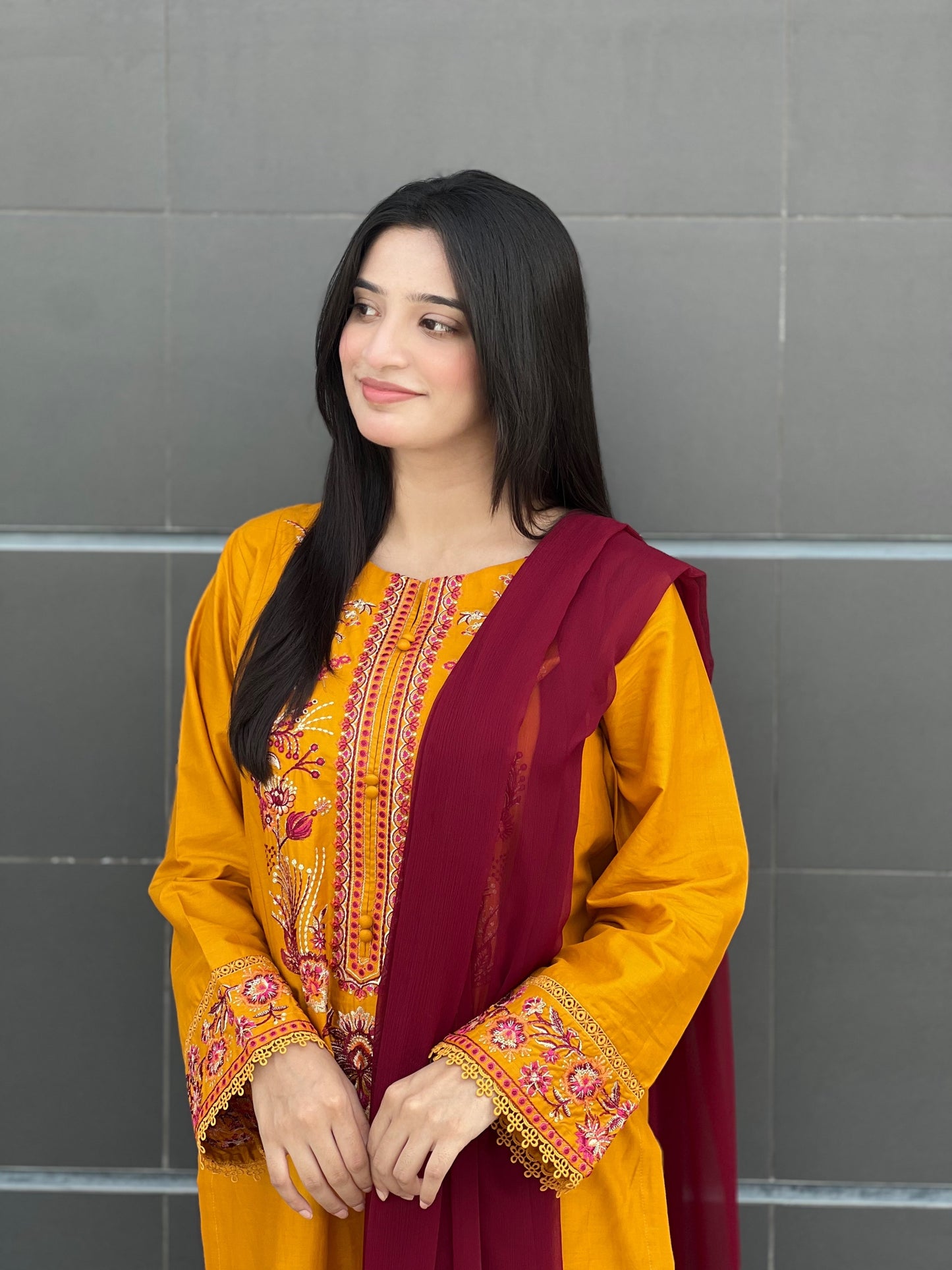 Mustard Embroidered 3  piece