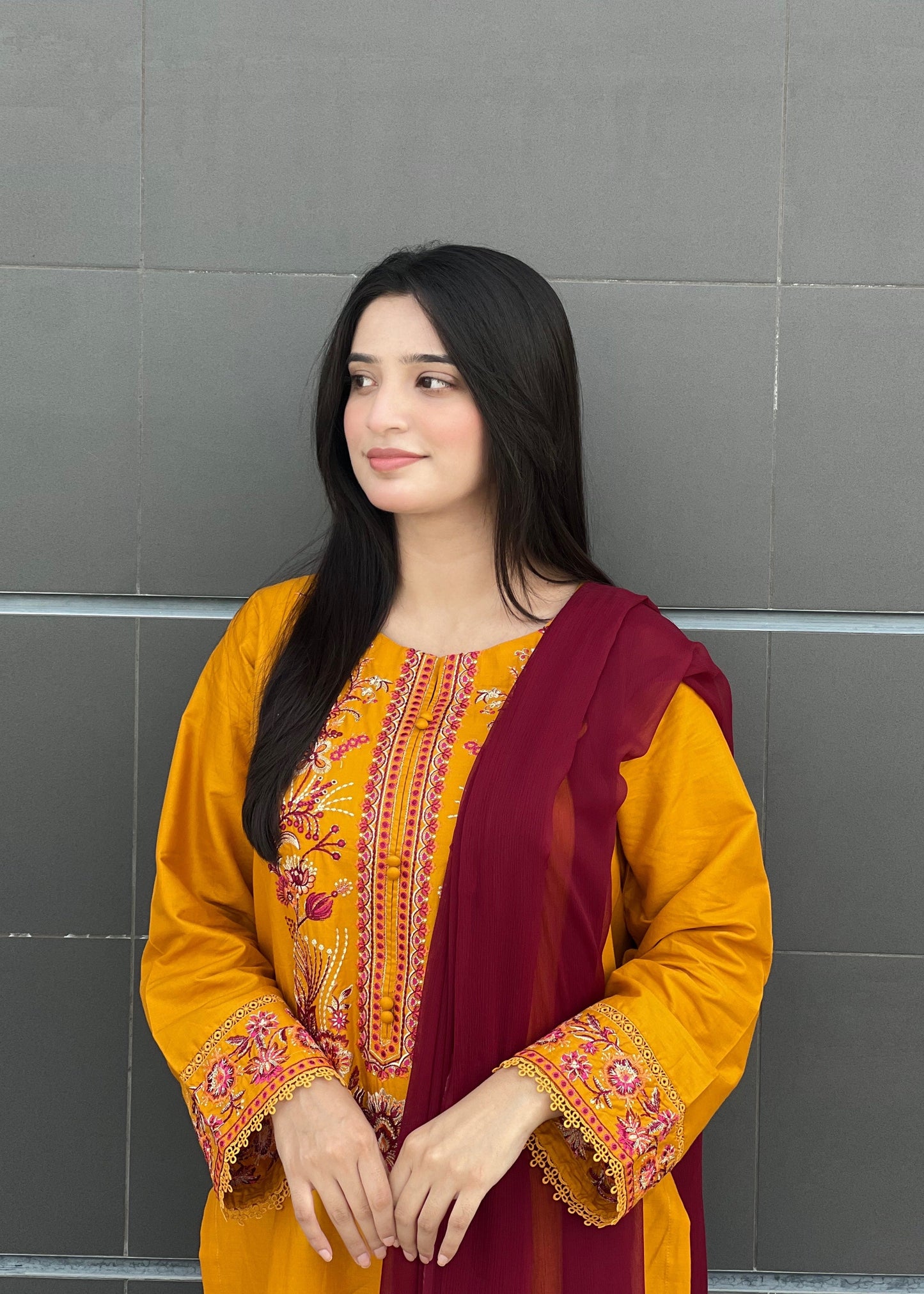 Mustard Embroidered 3  piece