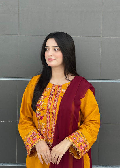 Mustard Embroidered 3  piece