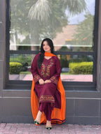 Majestic  Maroon Embroidered 3 pc