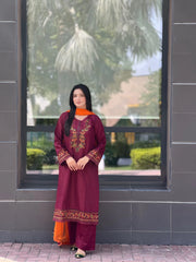 Majestic Maroon Embroidered 3PC    (26NS021)