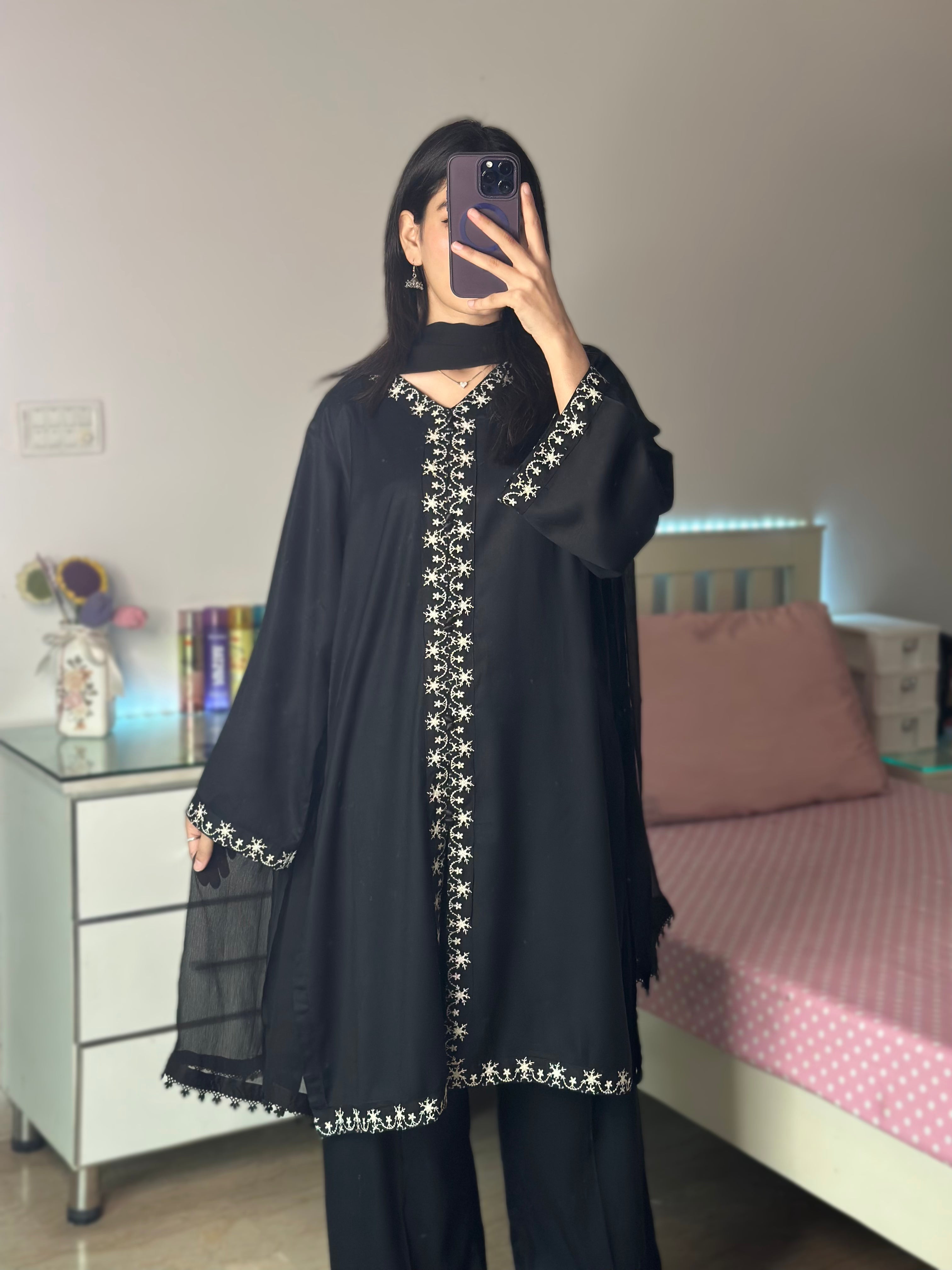 Noir  Black Embroidered 3PC