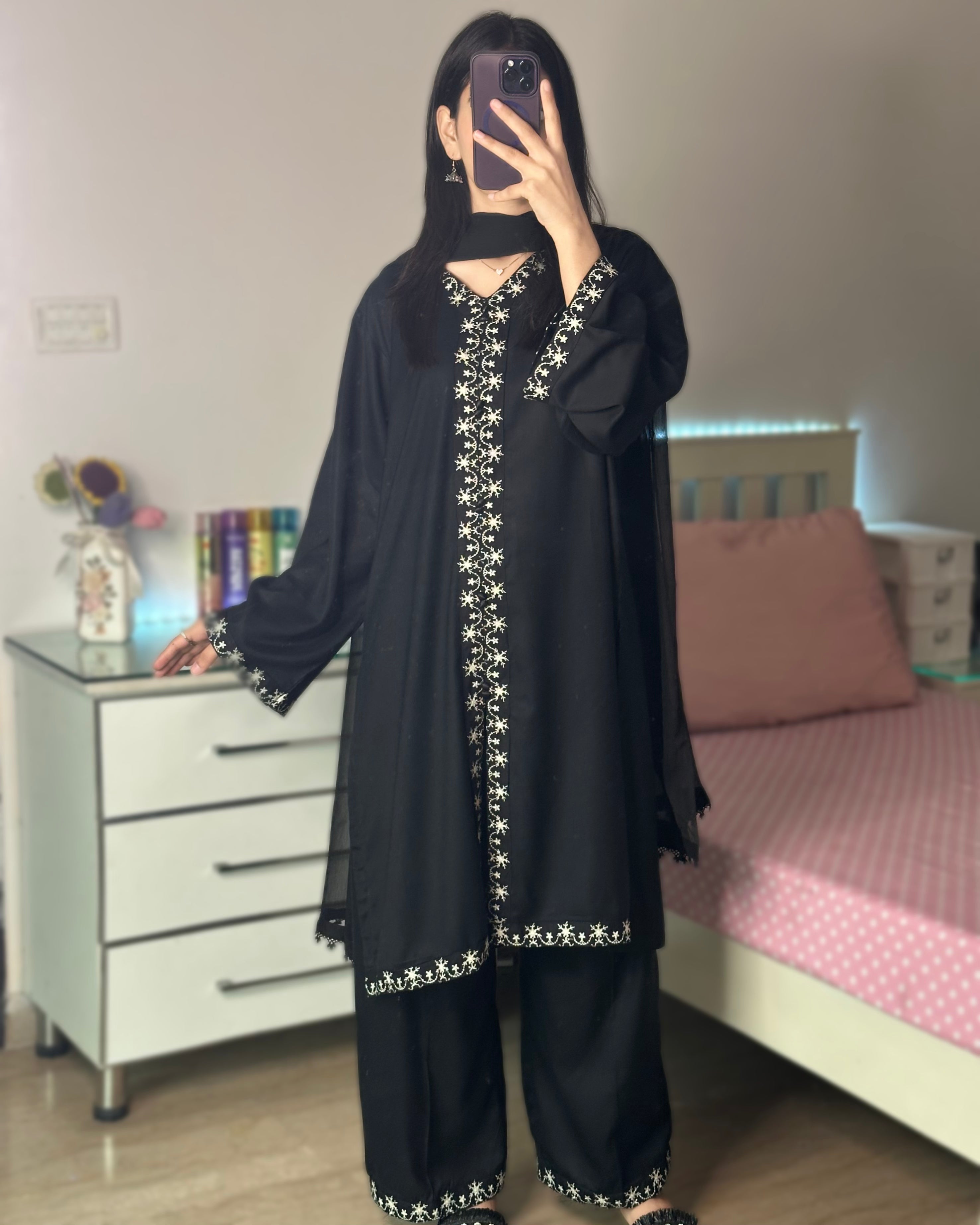 Noir  Black Embroidered 3PC