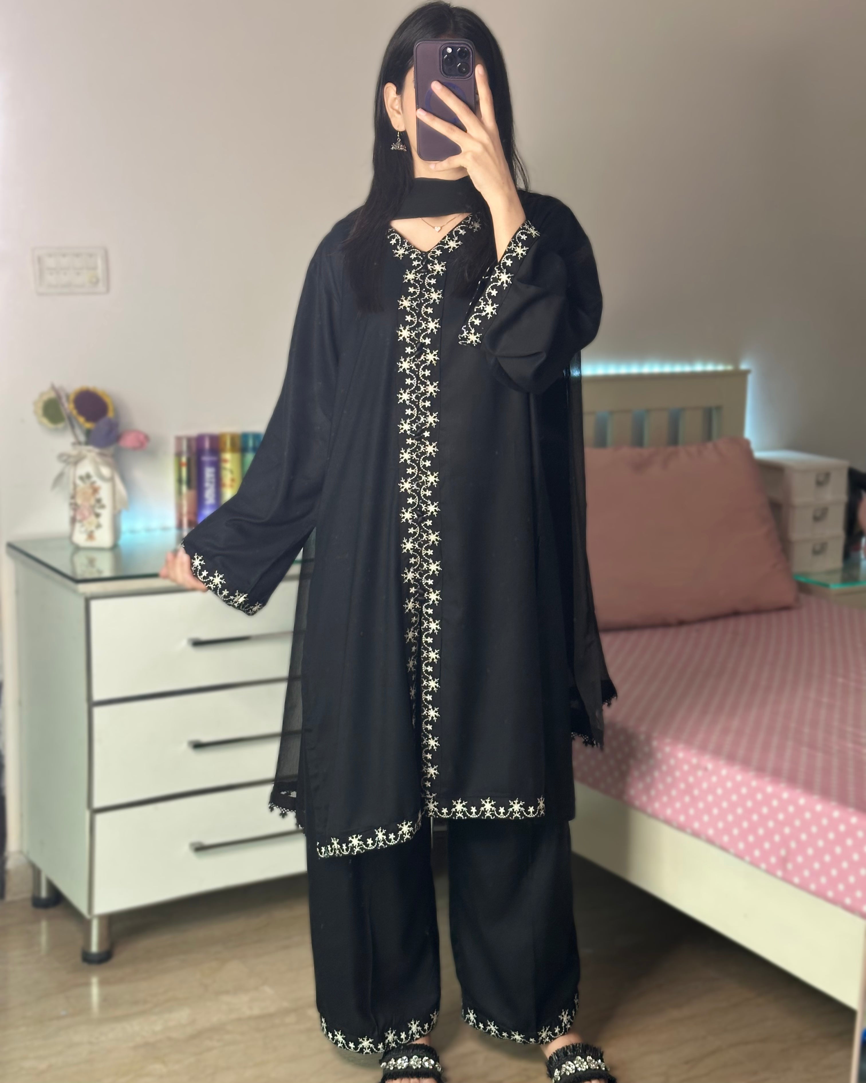 Noir  Black Embroidered 3PC