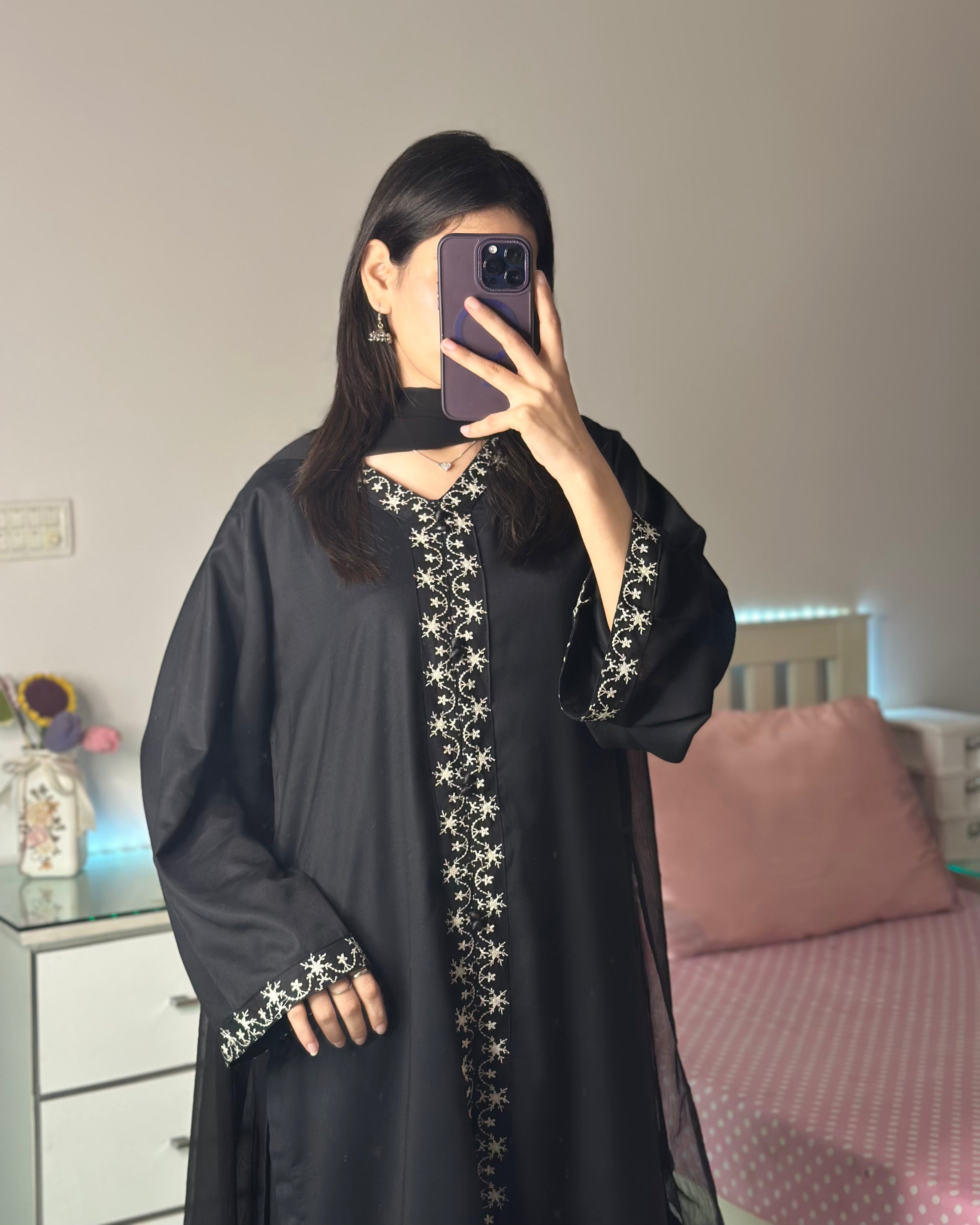 Noir  Black Embroidered 3PC