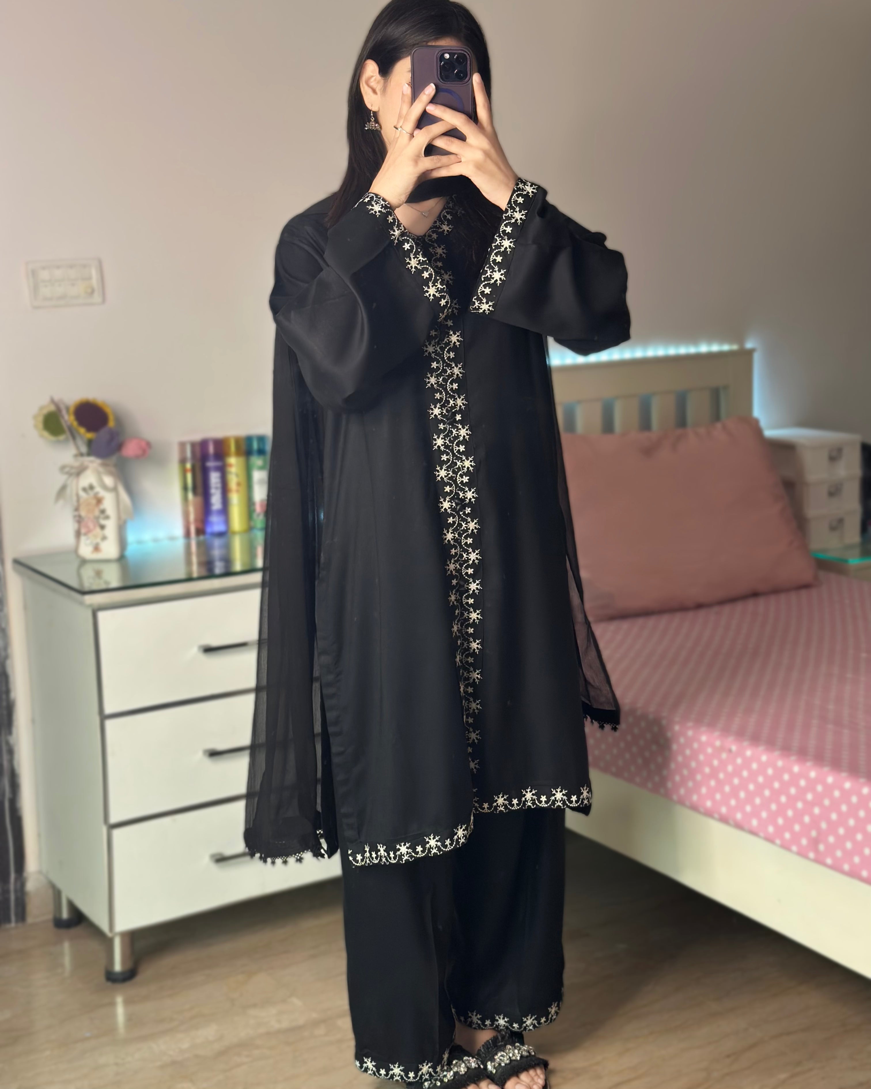 Noir  Black Embroidered 3PC