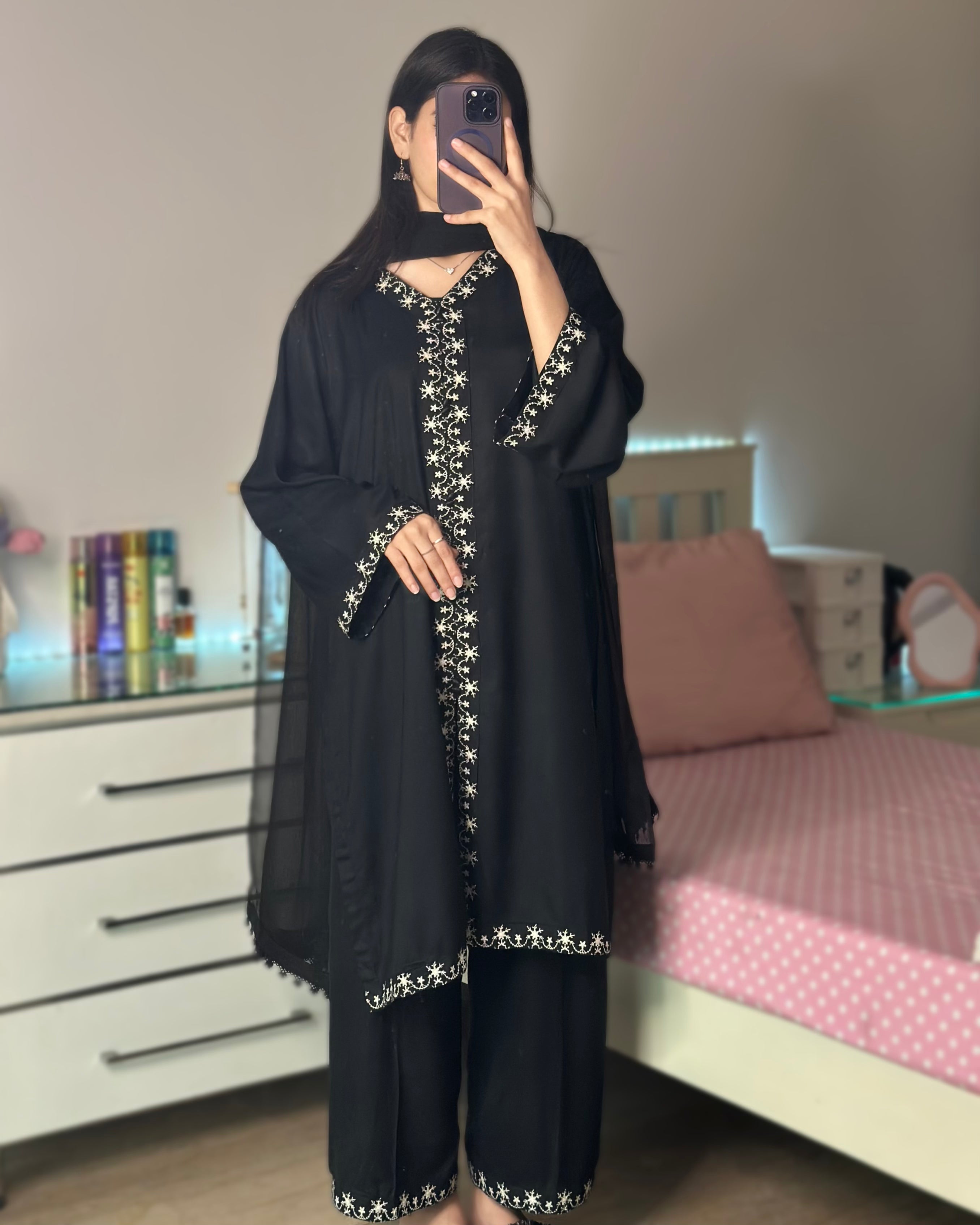 Noir  Black Embroidered 3PC