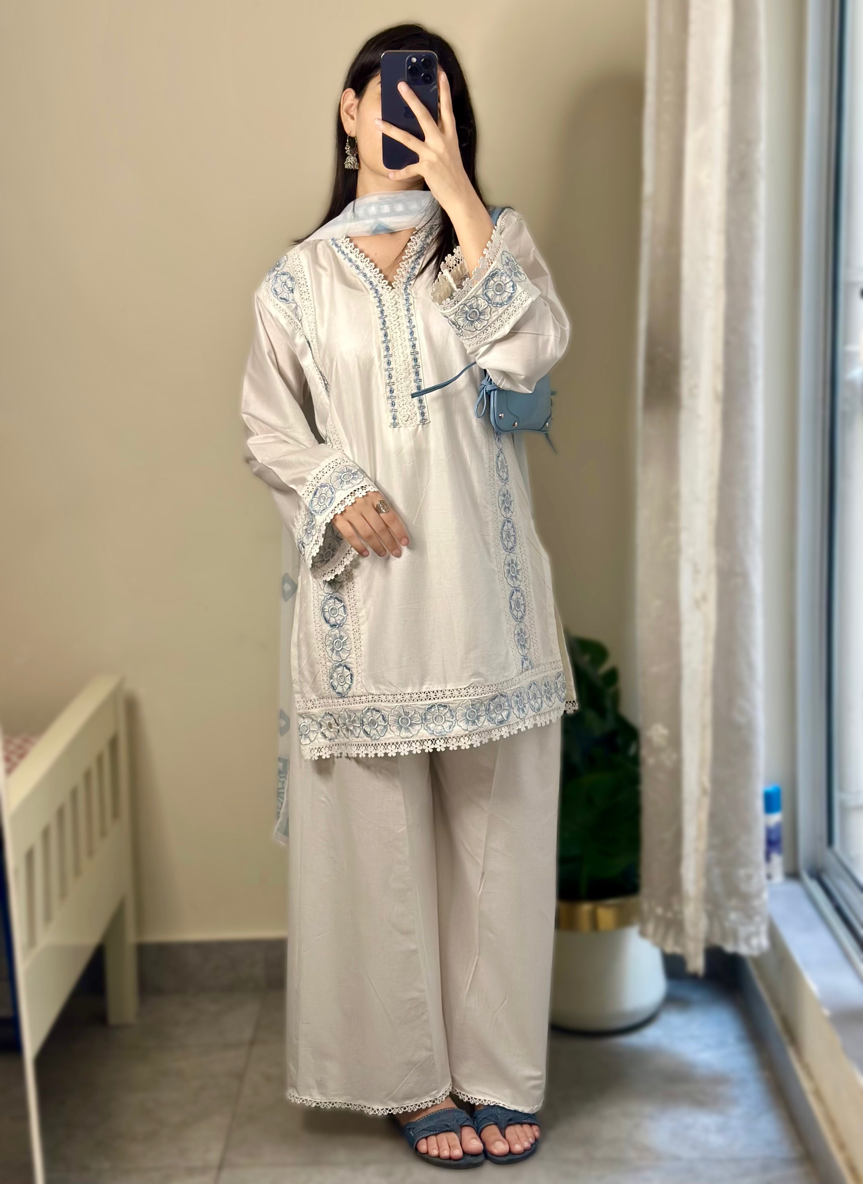 Moon white Embroidered 3PC