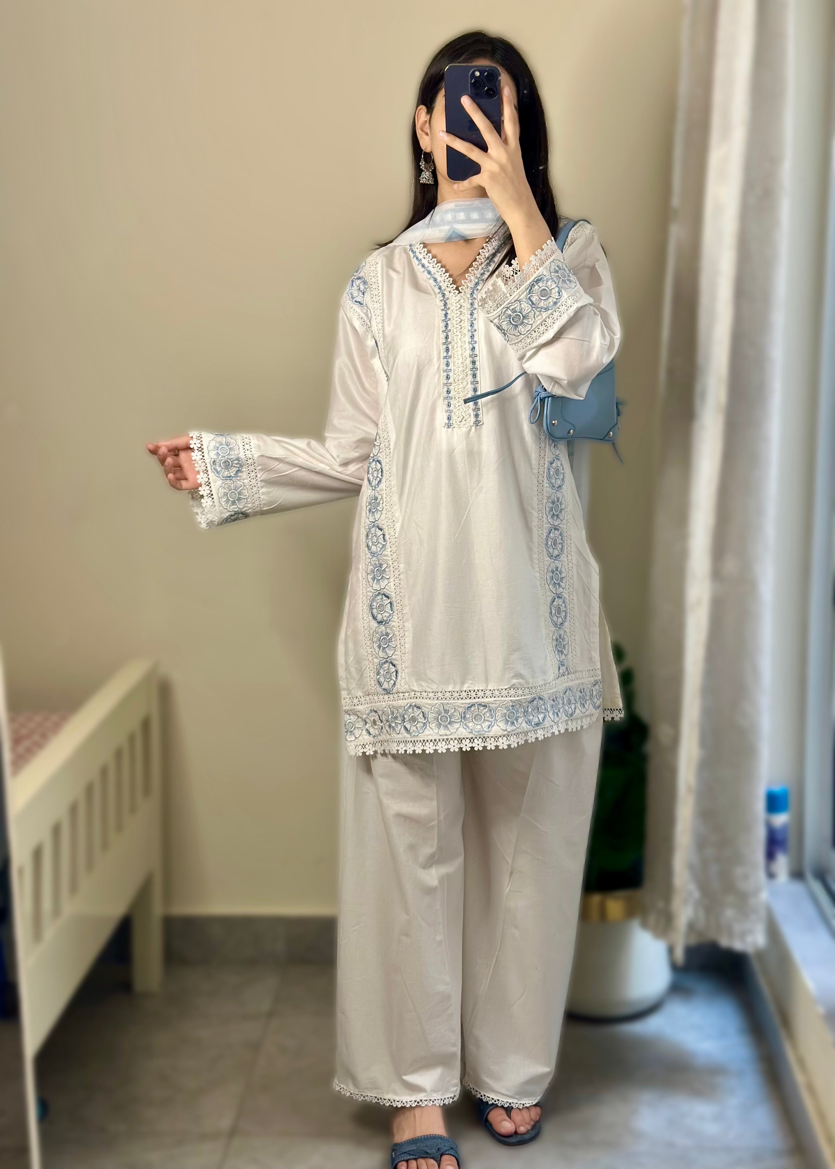 Moon white Embroidered 3PC