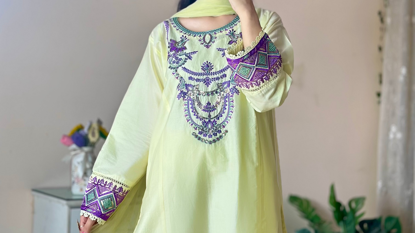 Yellow embroided 3PC