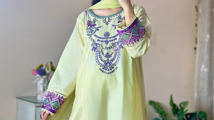 Yellow embroided 3PC