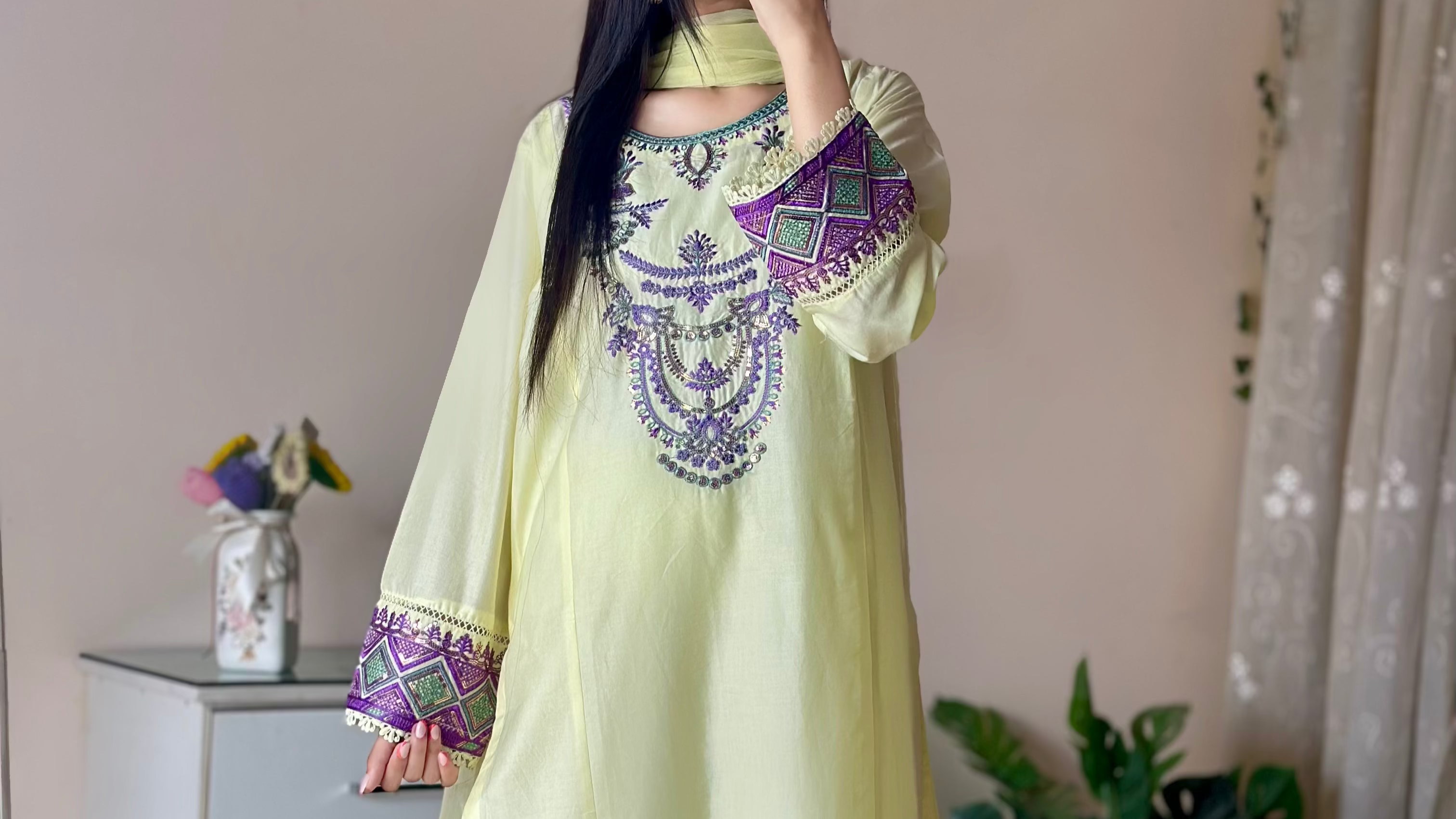 Yellow embroided 3PC