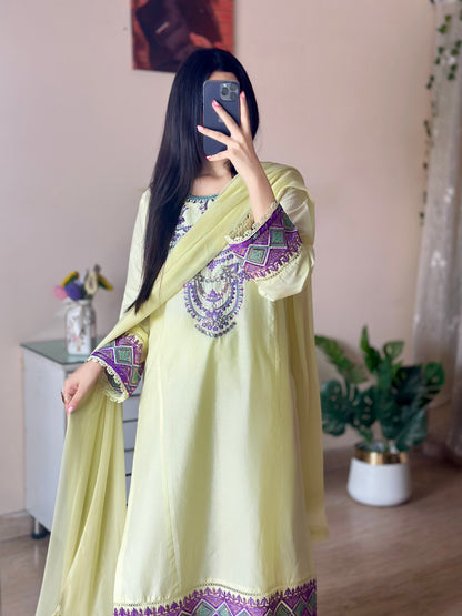 Yellow embroided 3PC