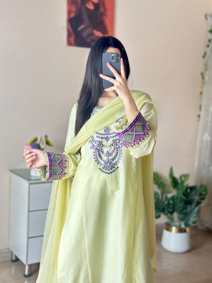 Yellow embroided 3PC
