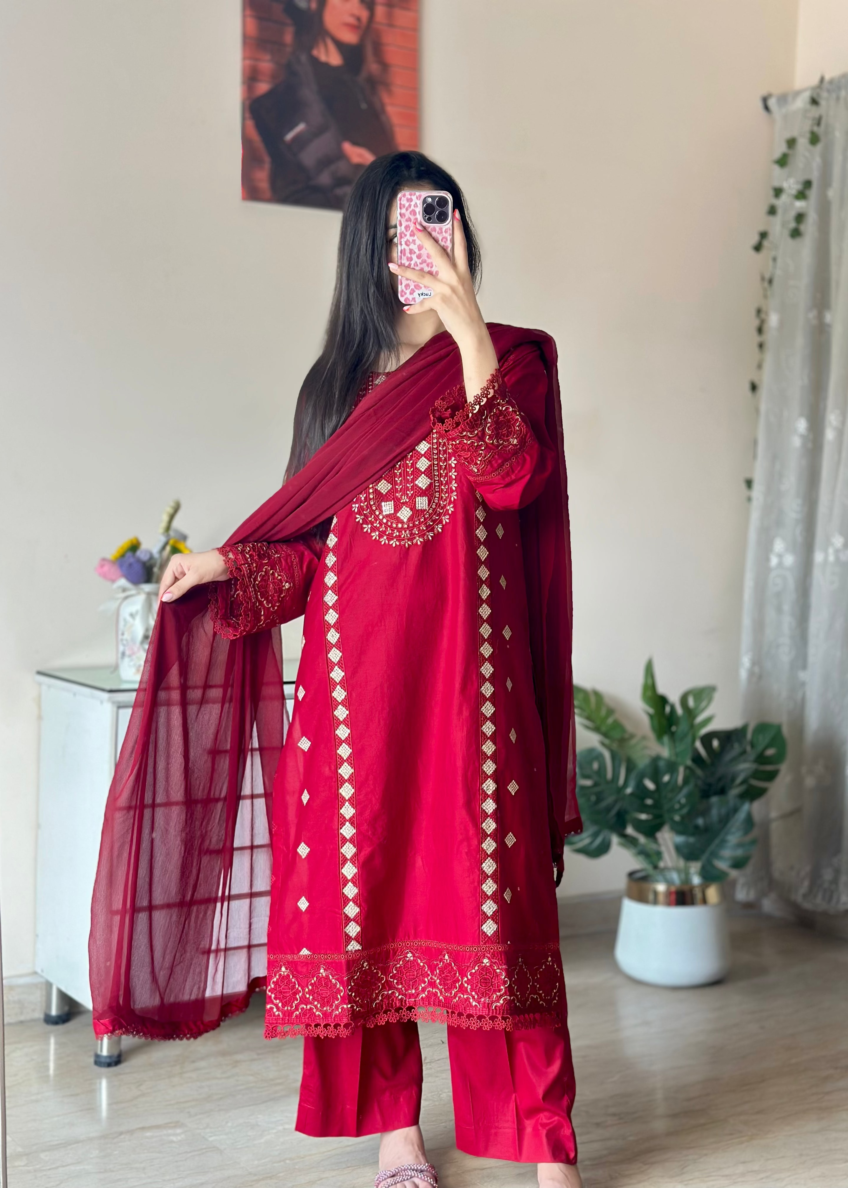 Maroon Embroidered 3PC