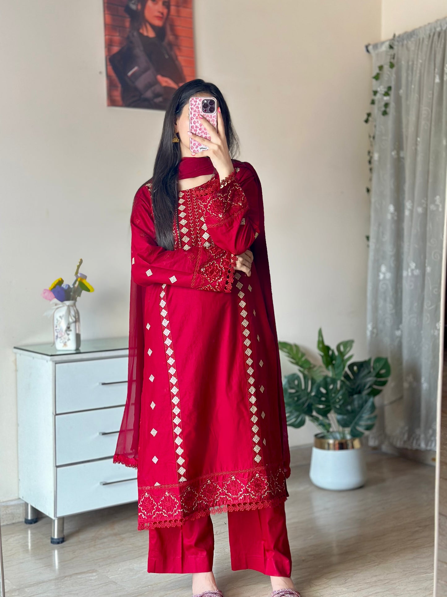 Maroon Embroidered 3PC