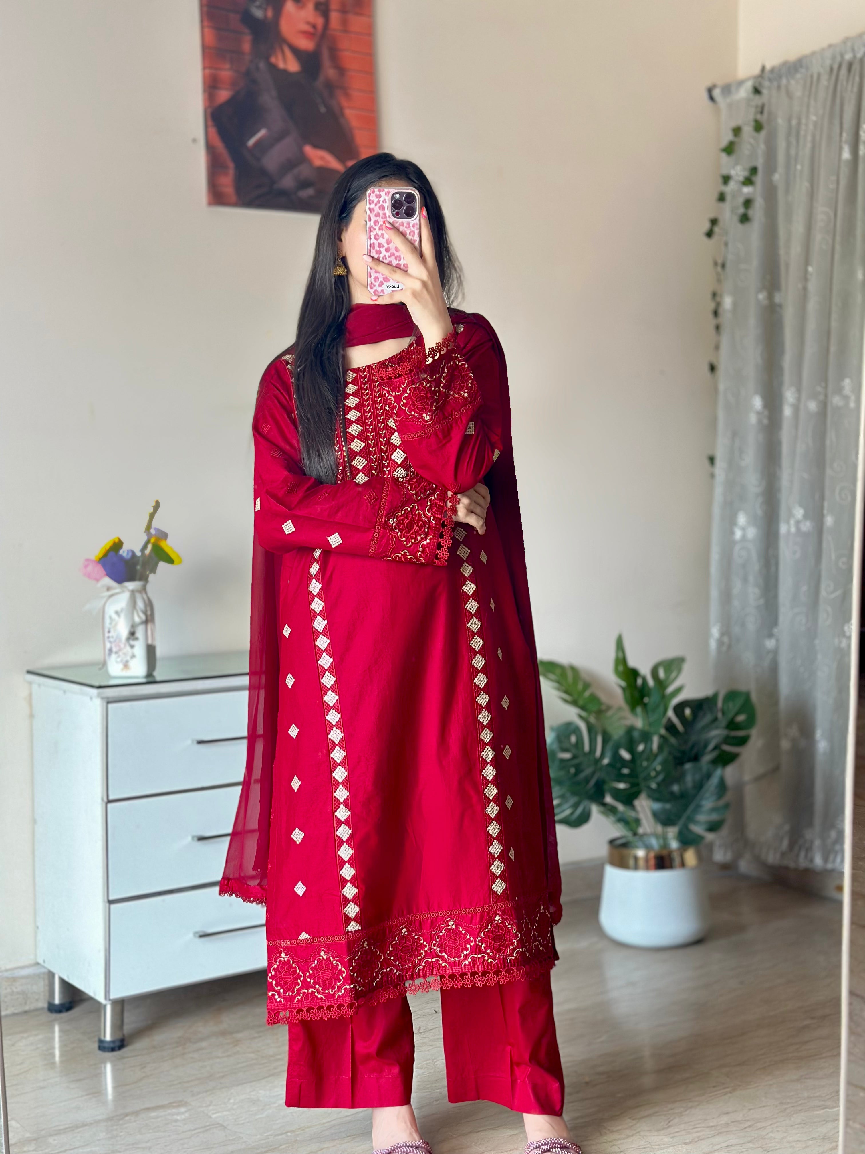 Maroon Embroidered 3PC