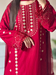 Maroon Embroidered 3PC 26NS022
