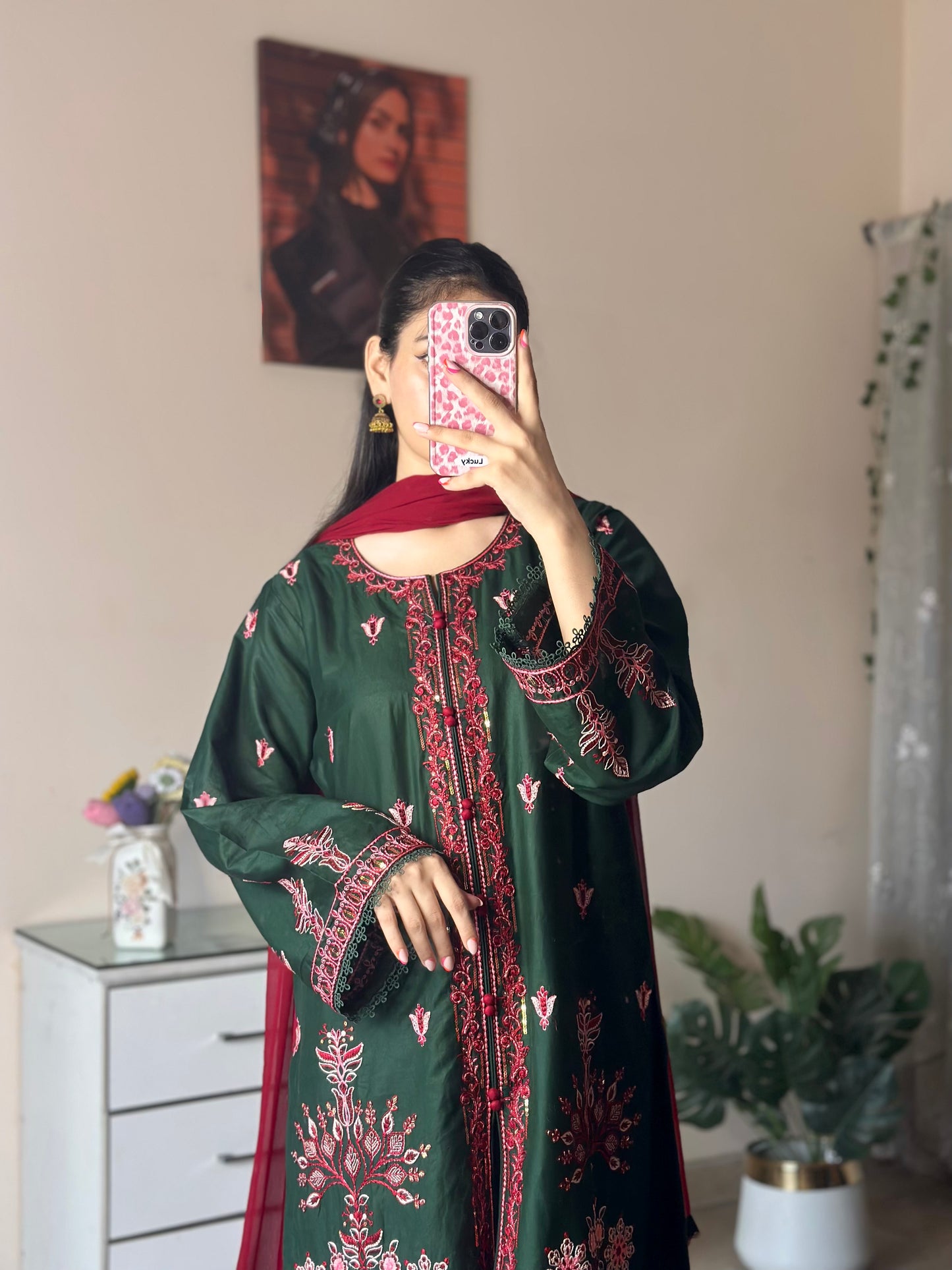 Green Embroidered 3-Piece