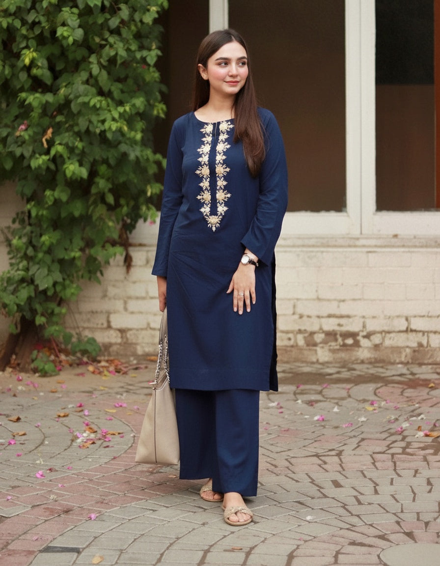 Dark Blue Embroidered 2 pc