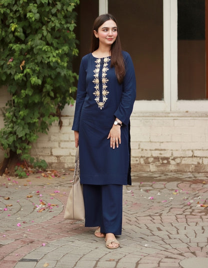 Dark Blue Embroidered 2 pc