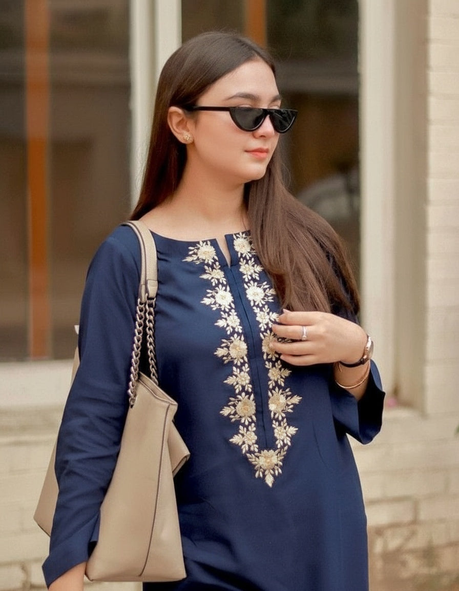 Dark Blue Embroidered 2 pc