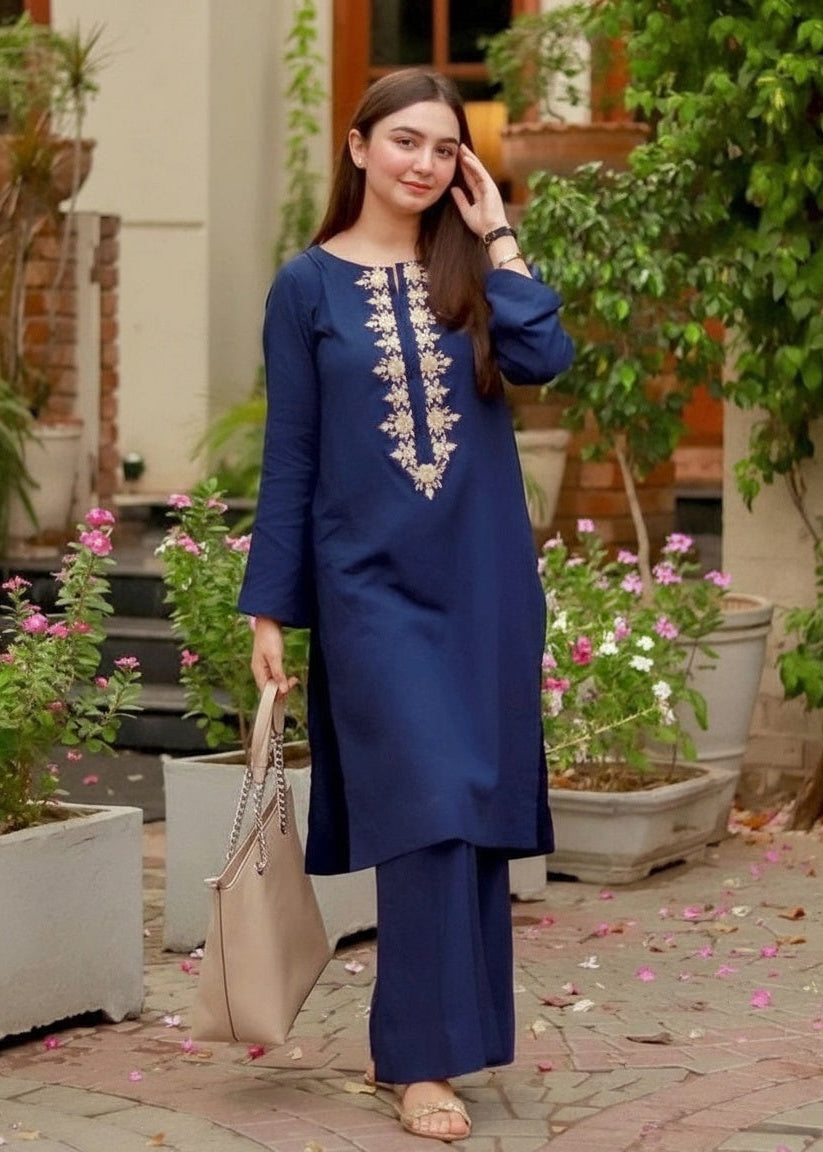 Dark Blue Embroidered 2 pc