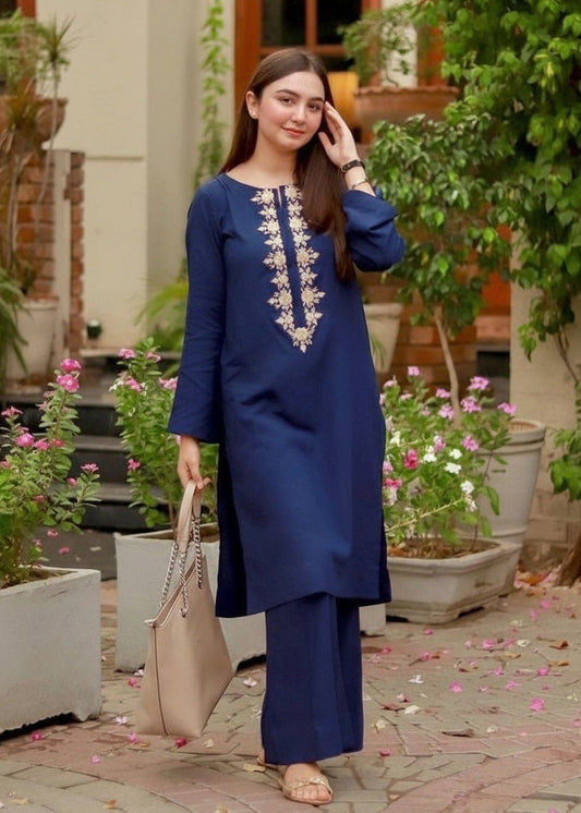 Dark Blue Embroidered 2 pc