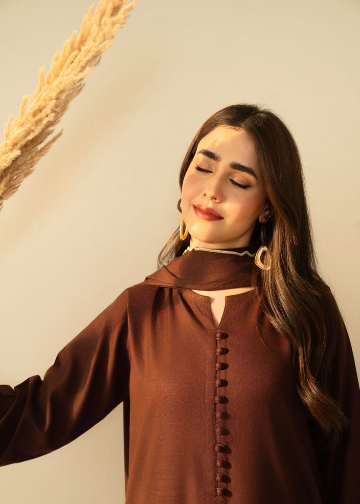 Buy Brown Embroidered 3 pc