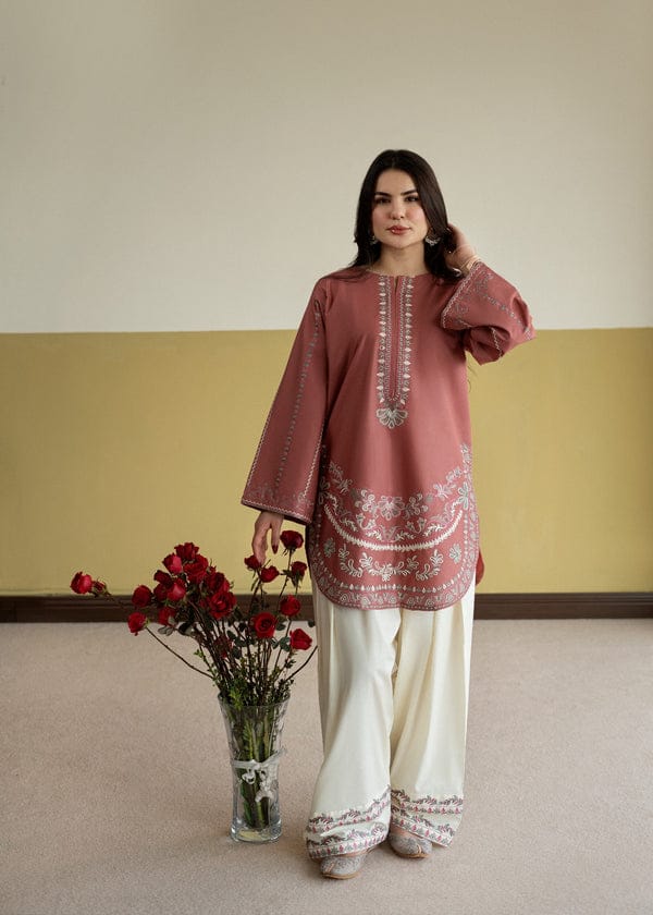 Pink Aura  embroidered 2 pc (Short Shirt with Farshi Shalwar)