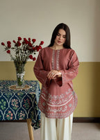 Pink Aura  embroidered 2 pc (Short Shirt with Farshi Shalwar)