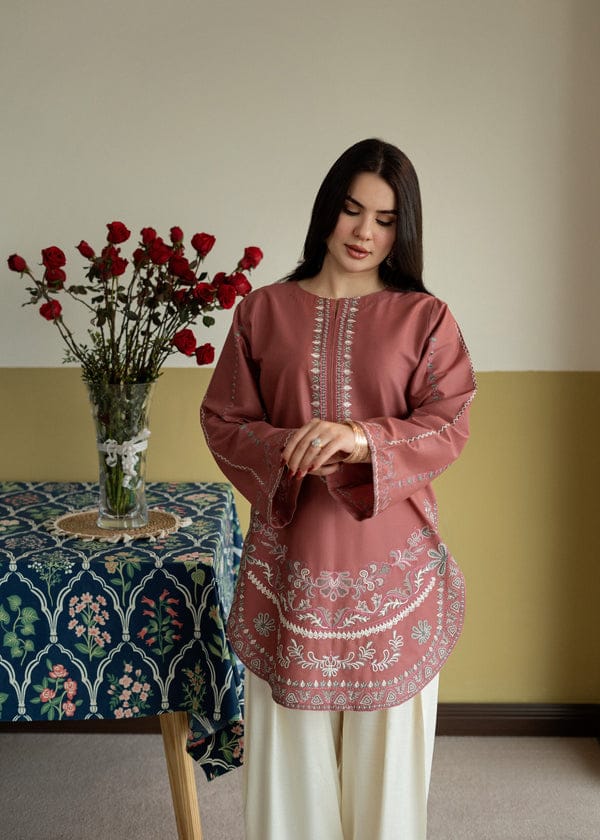 Pink Aura  embroidered 2 pc (Short Shirt with Farshi Shalwar)