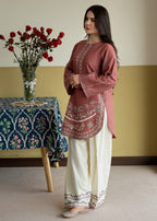 Pink Aura  embroidered 2 pc (Short Shirt with Farshi Shalwar)