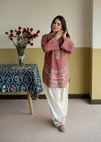 Pink Aura  embroidered 2 pc (Short Shirt with Farshi Shalwar)