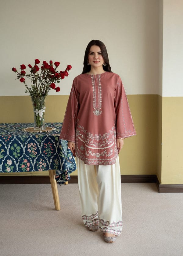 Pink Aura  embroidered 2 pc (Short Shirt with Farshi Shalwar)