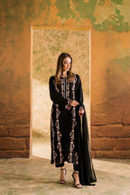 Dark Rose Black Embroidered 3 pc