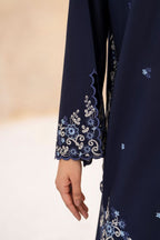 Deep navy blue  Embroidered 3-Pc (Short Shirt & Farshi Shalwar)