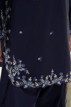 Deep navy blue  Embroidered 3-Pc (Short Shirt & Farshi Shalwar)