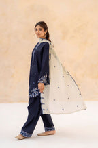 Deep navy blue  Embroidered 3-Pc (Short Shirt & Farshi Shalwar)
