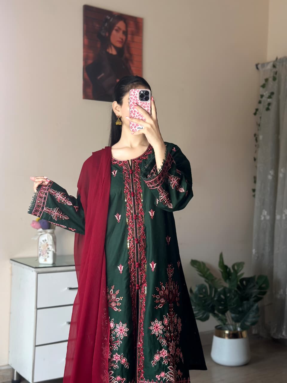 Green Embroidered 3-Piece