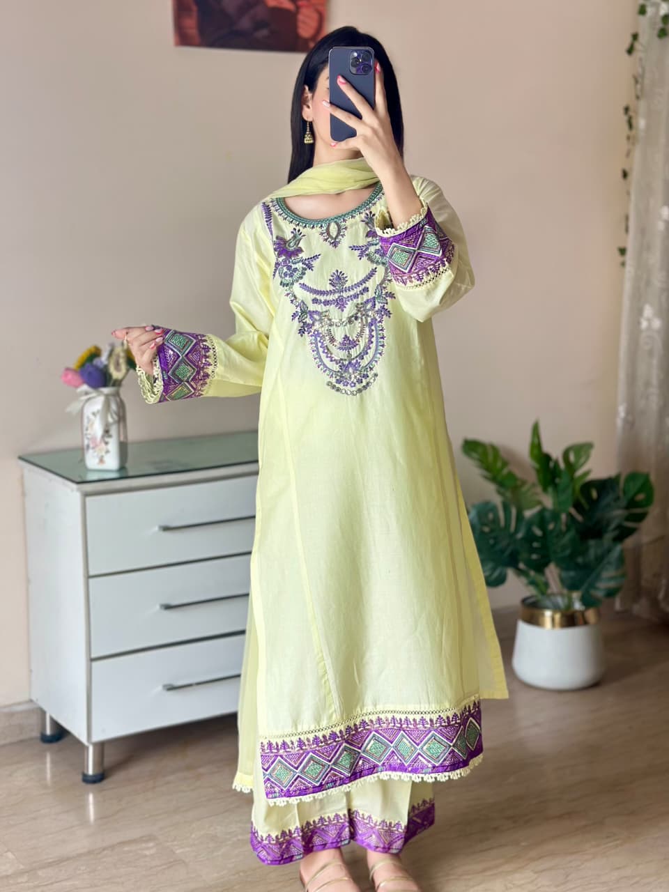 Yellow embroided 3PC