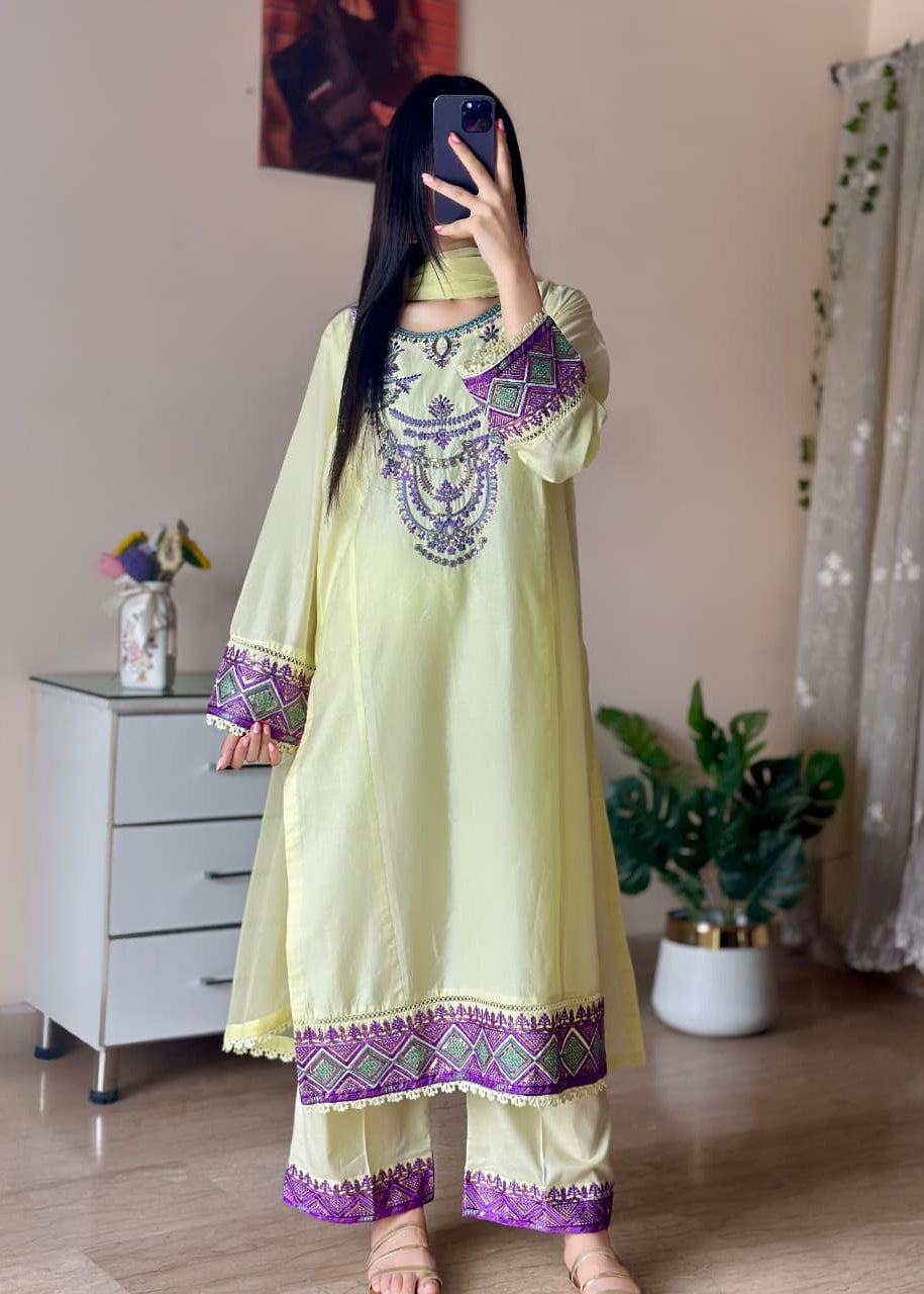 Yellow embroided 3PC