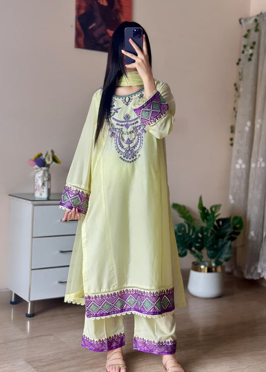 Yellow embroided 3PC