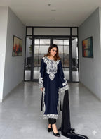 Aarzoo Blue   Embroidered 3 pc
