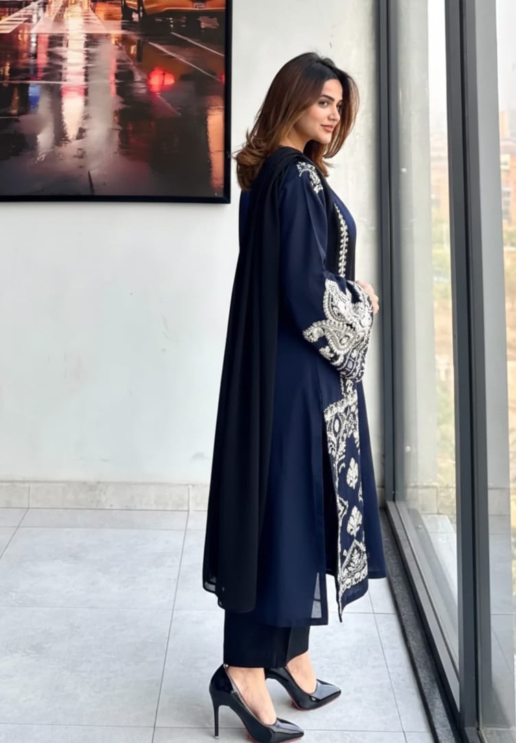 Aarzoo Blue   Embroidered 3 pc