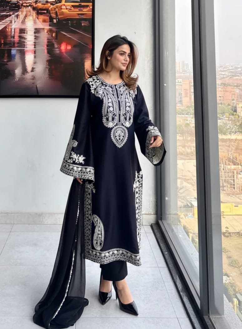 Aarzoo Blue   Embroidered 3 pc