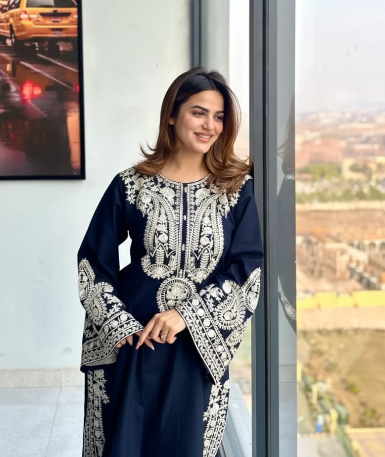Aarzoo Blue   Embroidered 3 pc
