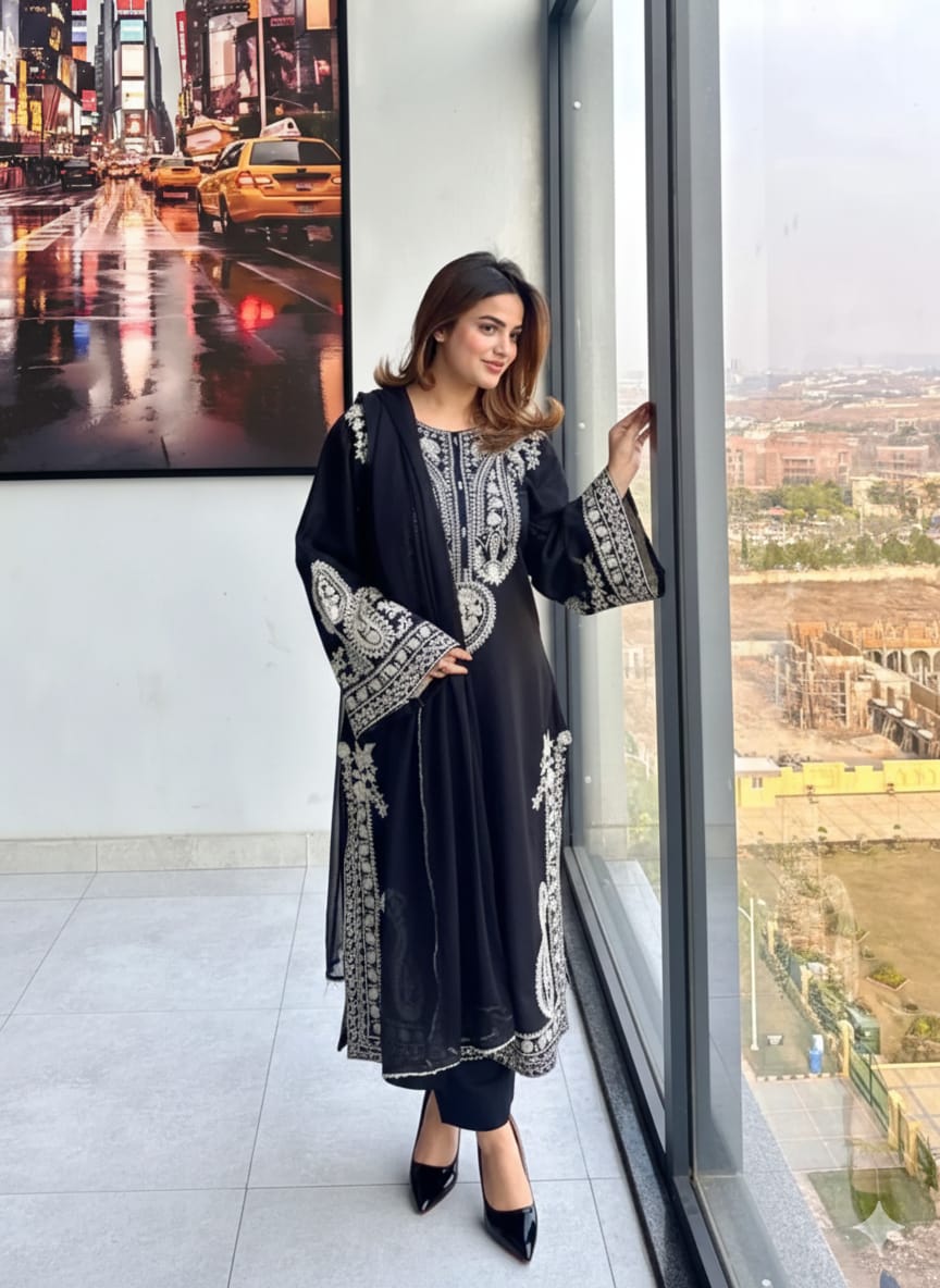 Aarzoo Blue   Embroidered 3 pc