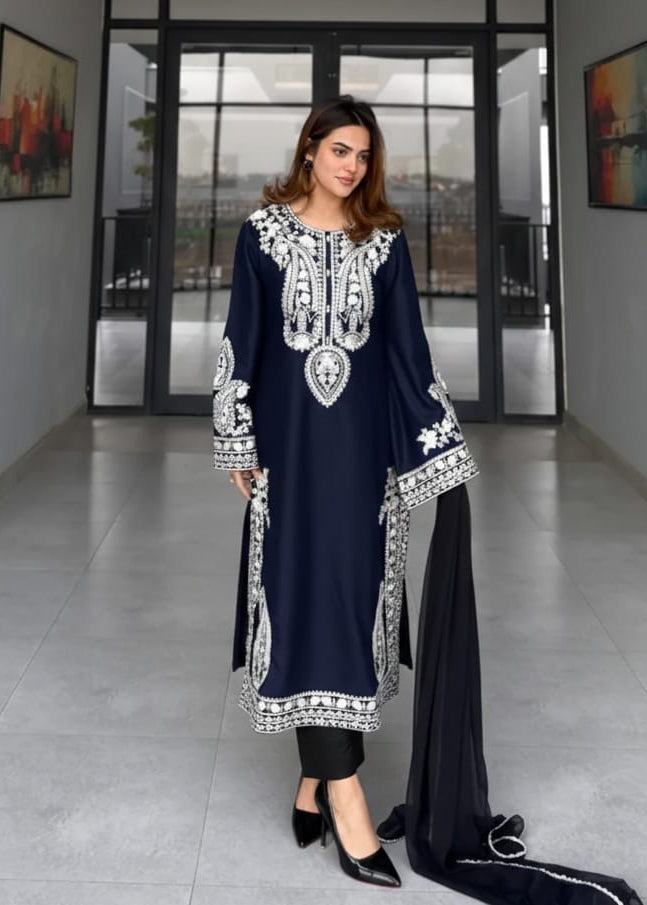 Aarzoo Blue   Embroidered 3 pc