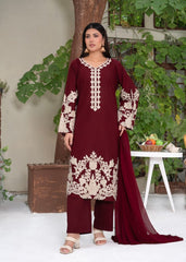ZIMAL  Maroon Embroidered 3 pc 26NS043